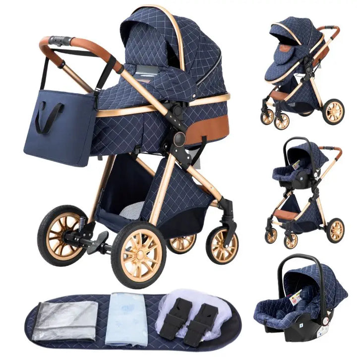 Luxurious Baby Stroller 3 in 1 Portable Travel Baby Carriage Aluminum Frame Folding Prams High Landscape Car for Newborn Baby