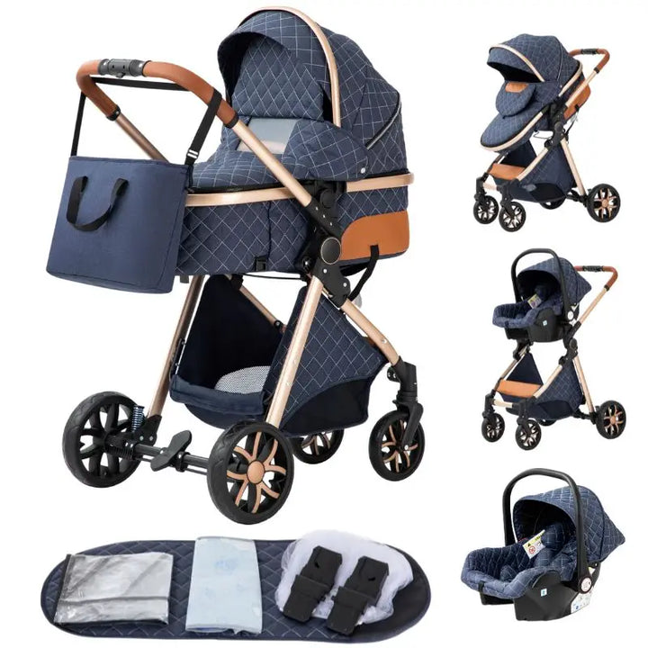 Luxurious Baby Stroller 3 in 1 Portable Travel Baby Carriage Aluminum Frame Folding Prams High Landscape Car for Newborn Baby