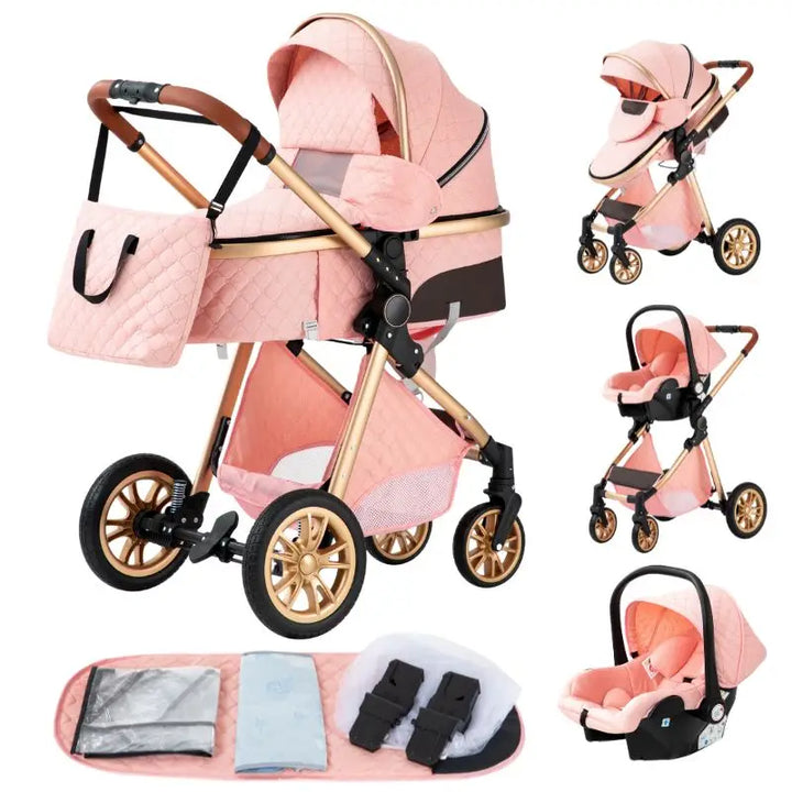 Luxurious Baby Stroller 3 in 1 Portable Travel Baby Carriage Aluminum Frame Folding Prams High Landscape Car for Newborn Baby