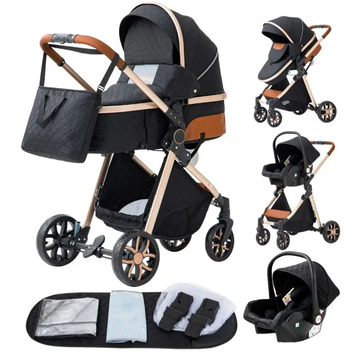 Luxurious Baby Stroller 3 in 1 Portable Travel Baby Carriage Aluminum Frame Folding Prams High Landscape Car for Newborn Baby