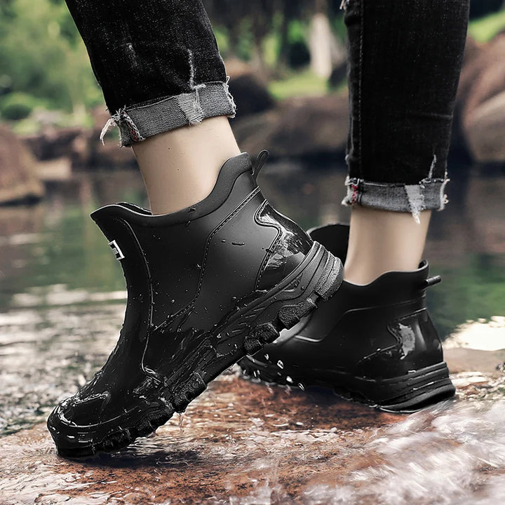 Hot Men's Fashion Rain Boot Men Outdoor Waterproof Slip-on Fishing Shoes Chef Work Ankle Boots Mens Casual Anti-slip Water Shoe