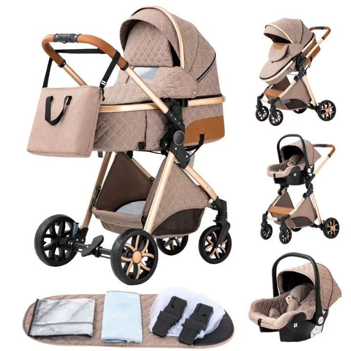 Luxurious Baby Stroller 3 in 1 Portable Travel Baby Carriage Aluminum Frame Folding Prams High Landscape Car for Newborn Baby