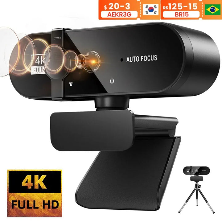 4K Webcam 1080P Mini Camera 2K Full HD Webcam with Microphone 30fps USB Web Cam for Auto Focus PC Laptop Video Shooting Camera