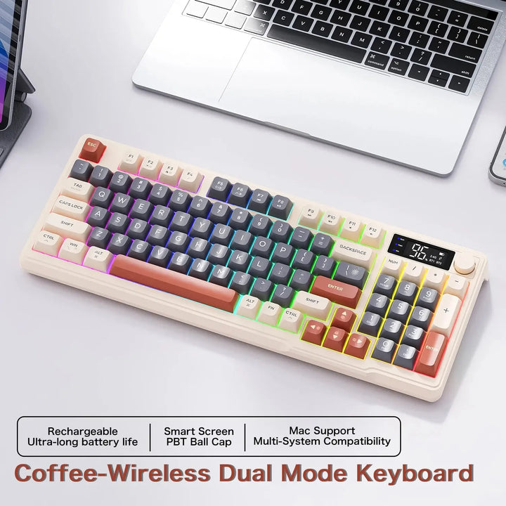 Ziyoulang M96 Wireless Keyboard with Screen,Gaming Keyboard Bluetooth Dual-Mode Connection,Multi-Device Linking,Ergonomic