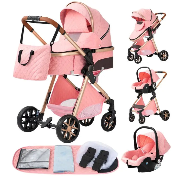 Luxurious Baby Stroller 3 in 1 Portable Travel Baby Carriage Aluminum Frame Folding Prams High Landscape Car for Newborn Baby