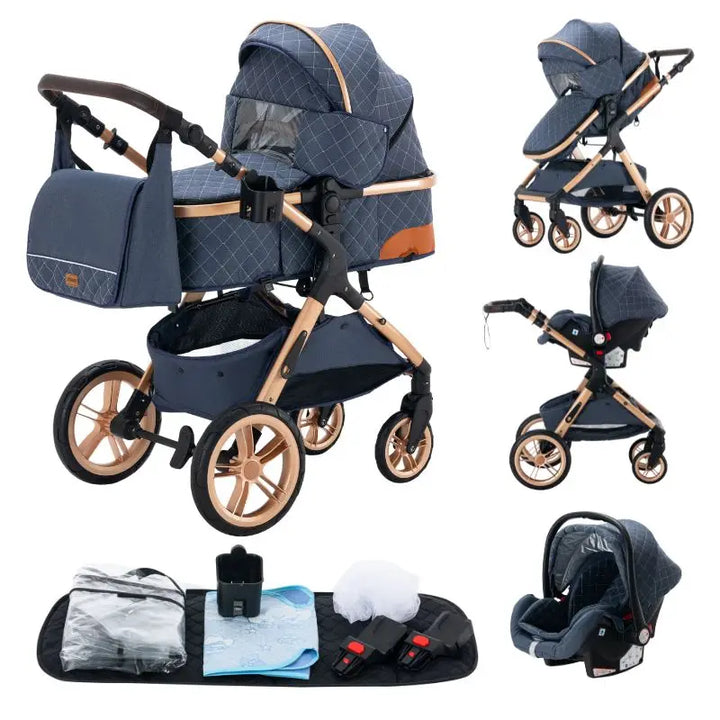 Luxurious Baby Stroller 3 in 1 Portable Travel Baby Carriage Aluminum Frame Folding Prams High Landscape Car for Newborn Baby