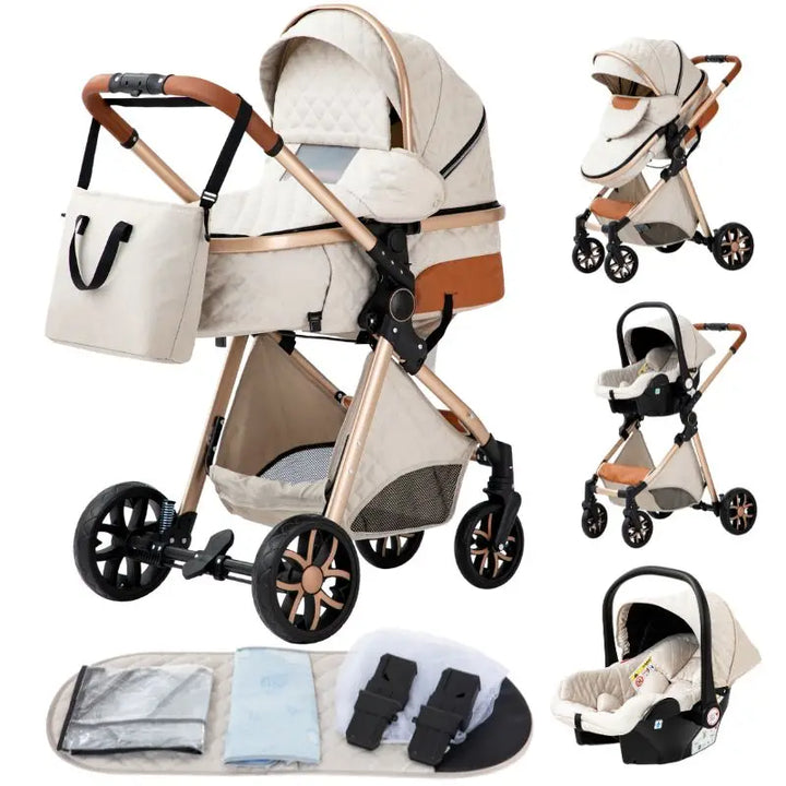 Luxurious Baby Stroller 3 in 1 Portable Travel Baby Carriage Aluminum Frame Folding Prams High Landscape Car for Newborn Baby