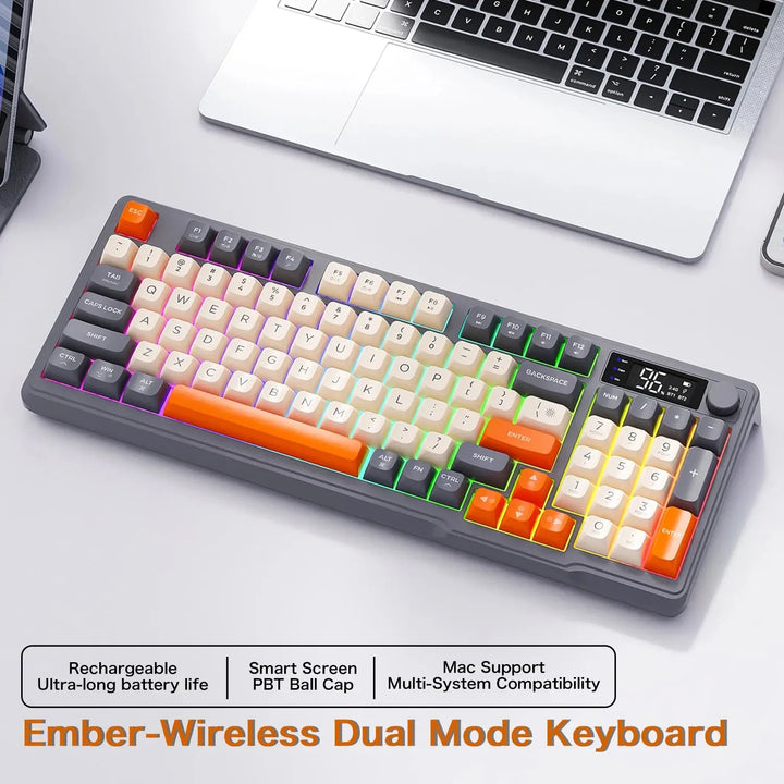 Ziyoulang M96 Wireless Keyboard with Screen,Gaming Keyboard Bluetooth Dual-Mode Connection,Multi-Device Linking,Ergonomic