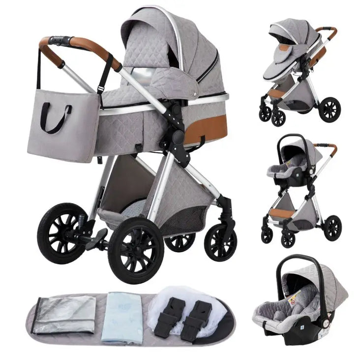 Luxurious Baby Stroller 3 in 1 Portable Travel Baby Carriage Aluminum Frame Folding Prams High Landscape Car for Newborn Baby