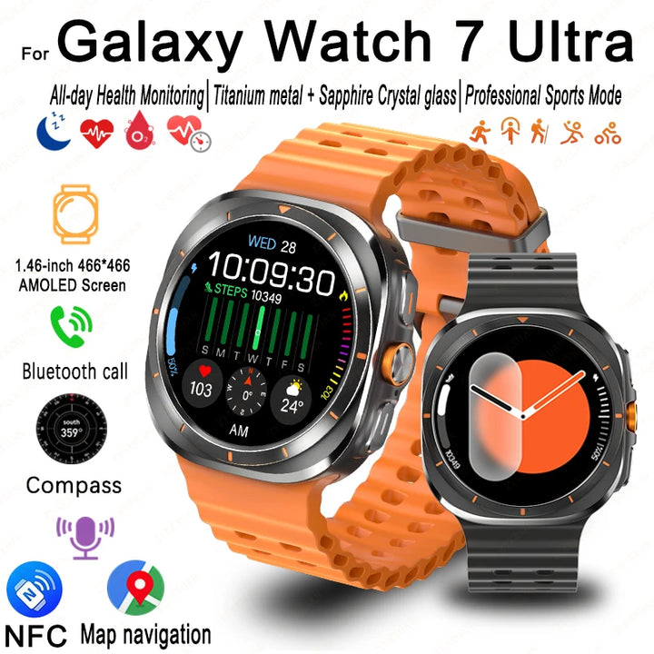 For Samsung Galaxy Watch 7 Ultra GPS Compass NFC Smart Watch Outdoor Sports Man AMOLED BT Call IP68 Galaxy 6 Upgraded Smartwatch