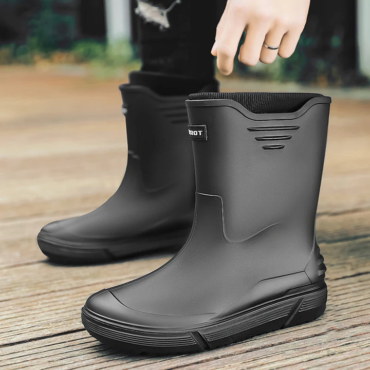 Mens Rain Boots Slip On Waterproof Rubber Rain Shoes,Work Mud Boots ,Durable Non-Slip Garden Boots for Farming Gardening Fishing