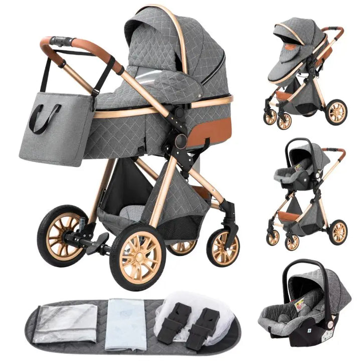 Luxurious Baby Stroller 3 in 1 Portable Travel Baby Carriage Aluminum Frame Folding Prams High Landscape Car for Newborn Baby