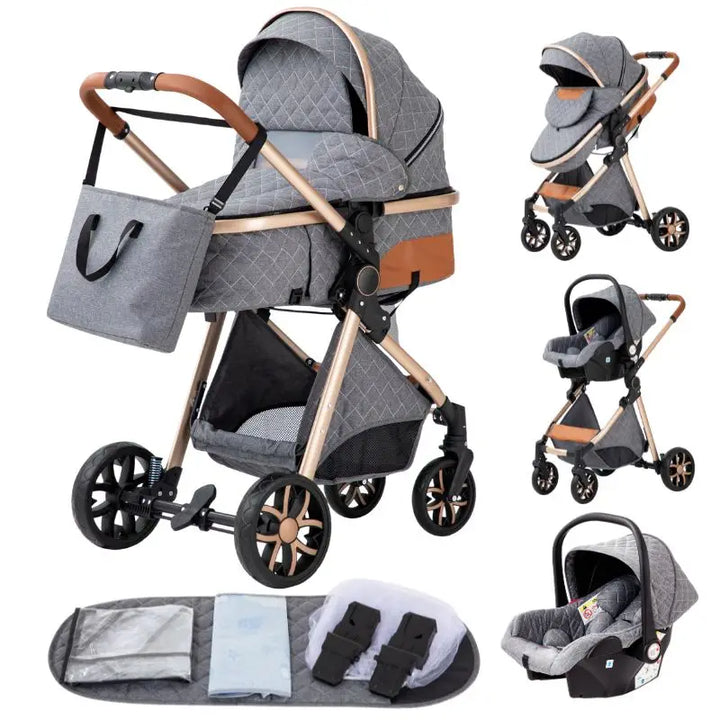 Luxurious Baby Stroller 3 in 1 Portable Travel Baby Carriage Aluminum Frame Folding Prams High Landscape Car for Newborn Baby