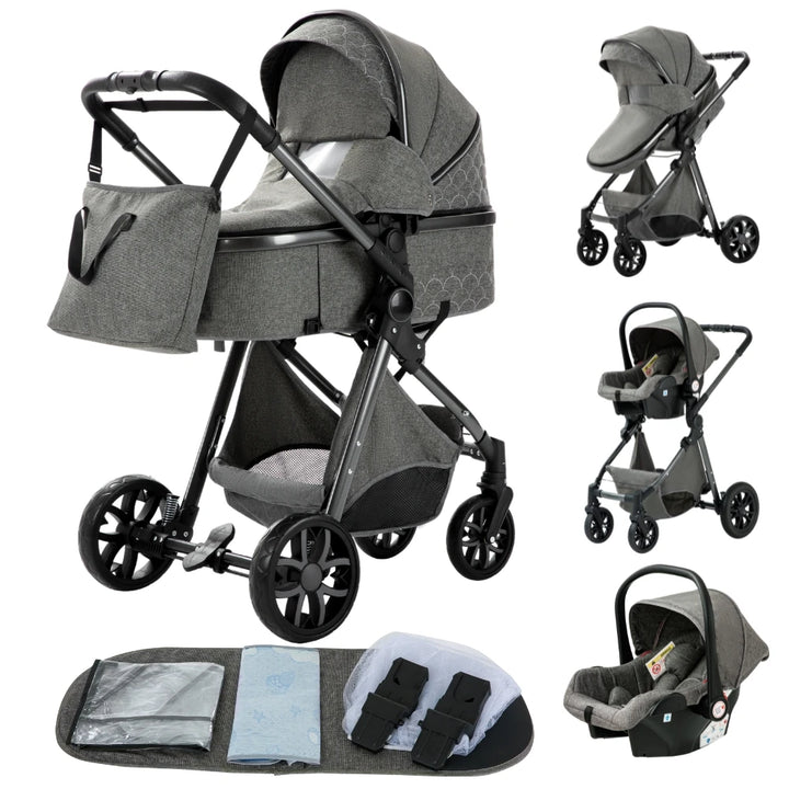 Luxurious Baby Stroller 3 in 1 Portable Travel Baby Carriage Aluminum Frame Folding Prams High Landscape Car for Newborn Baby