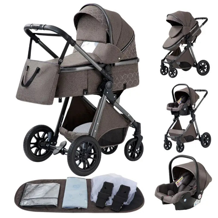 Luxurious Baby Stroller 3 in 1 Portable Travel Baby Carriage Aluminum Frame Folding Prams High Landscape Car for Newborn Baby