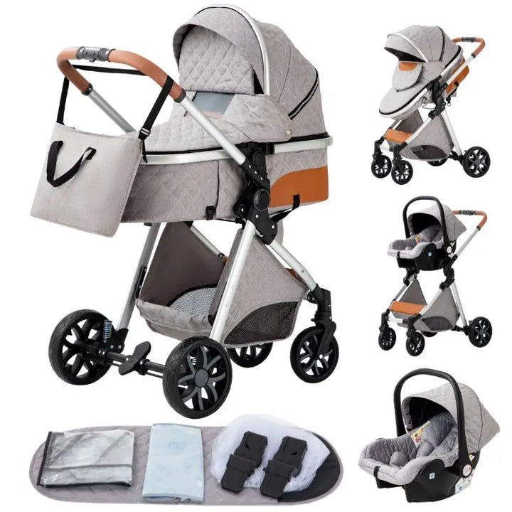 Luxurious Baby Stroller 3 in 1 Portable Travel Baby Carriage Aluminum Frame Folding Prams High Landscape Car for Newborn Baby