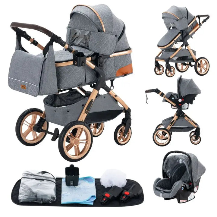 Luxurious Baby Stroller 3 in 1 Portable Travel Baby Carriage Aluminum Frame Folding Prams High Landscape Car for Newborn Baby