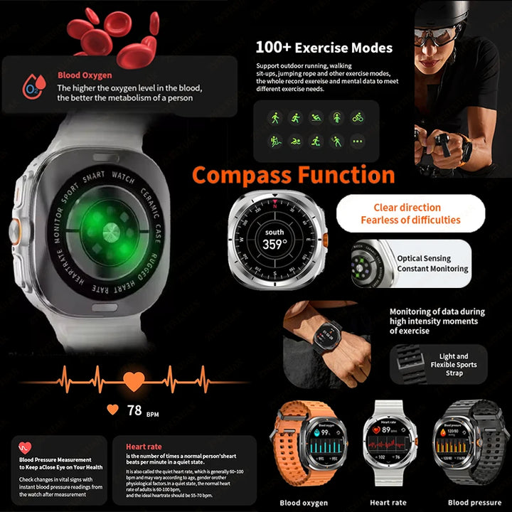 For Samsung Galaxy Watch 7 Ultra GPS Compass NFC Smart Watch Outdoor Sports Man AMOLED BT Call IP68 Galaxy 6 Upgraded Smartwatch