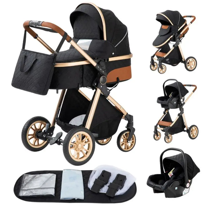 Luxurious Baby Stroller 3 in 1 Portable Travel Baby Carriage Aluminum Frame Folding Prams High Landscape Car for Newborn Baby