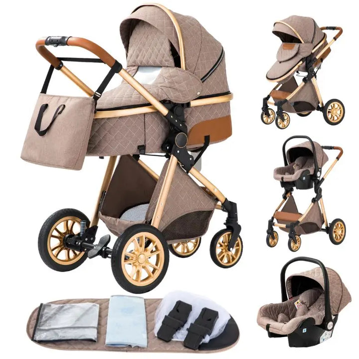 Luxurious Baby Stroller 3 in 1 Portable Travel Baby Carriage Aluminum Frame Folding Prams High Landscape Car for Newborn Baby