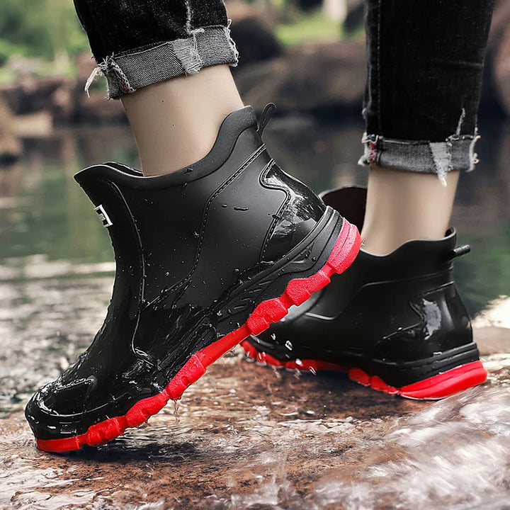 Hot Men's Fashion Rain Boot Men Outdoor Waterproof Slip-on Fishing Shoes Chef Work Ankle Boots Mens Casual Anti-slip Water Shoe