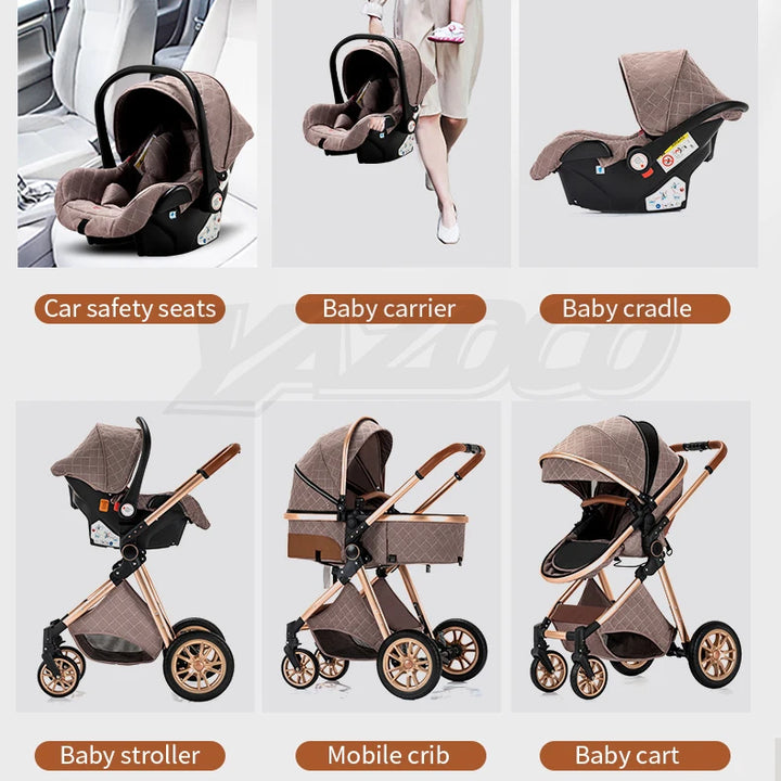 Luxurious Baby Stroller 3 in 1 Portable Travel Baby Carriage Aluminum Frame Folding Prams High Landscape Car for Newborn Baby