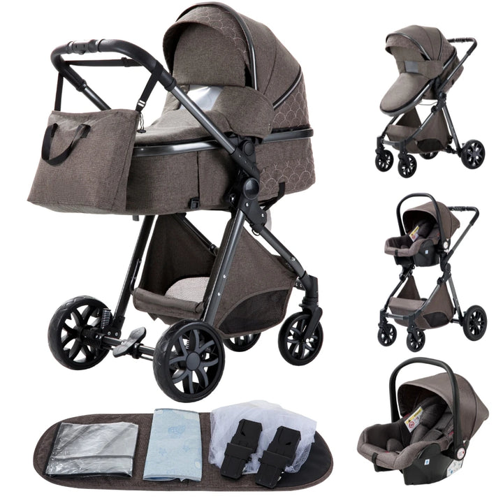 Luxurious Baby Stroller 3 in 1 Portable Travel Baby Carriage Aluminum Frame Folding Prams High Landscape Car for Newborn Baby