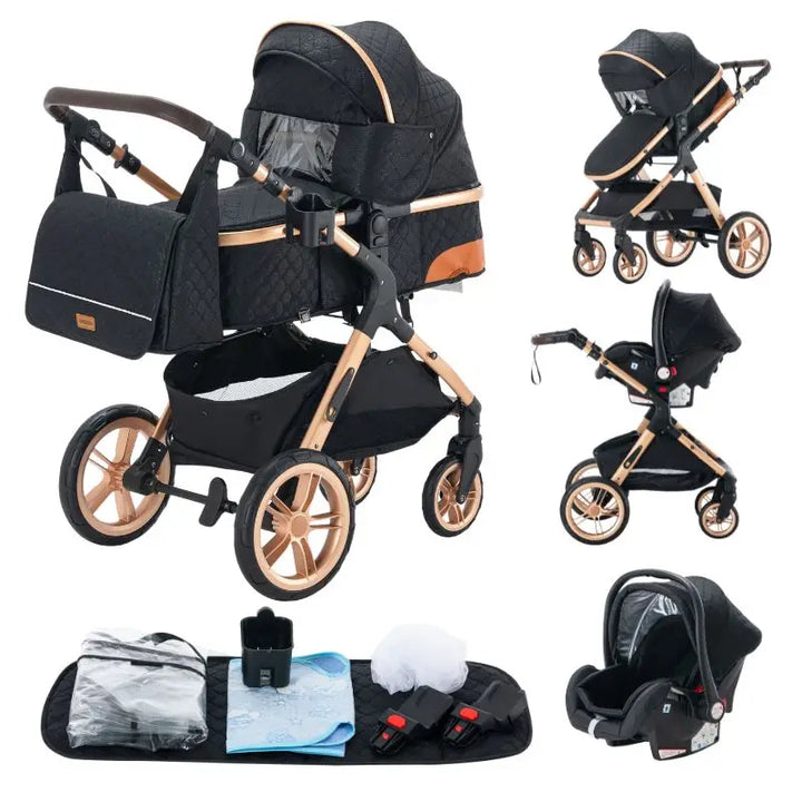 Luxurious Baby Stroller 3 in 1 Portable Travel Baby Carriage Aluminum Frame Folding Prams High Landscape Car for Newborn Baby