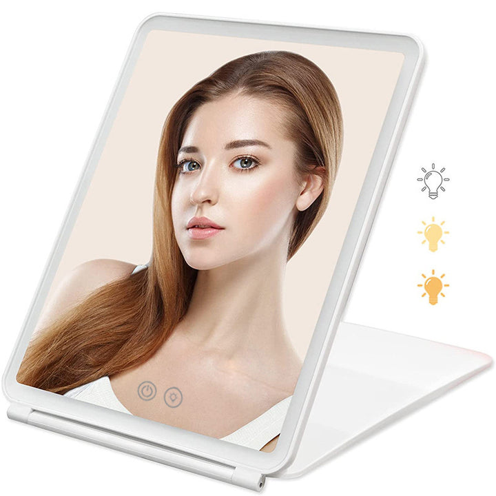 Rechargeable Clamshell Flat Mirror Portable Folding Mirror With Light